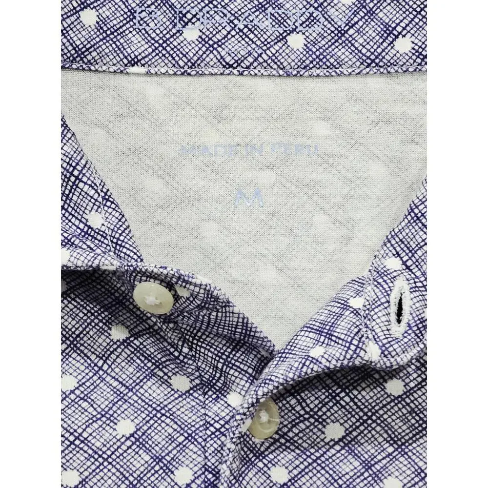 B. Draddy Men Shirt Medium Blue Print Golf Polo Pima Cotton Short Sleeve